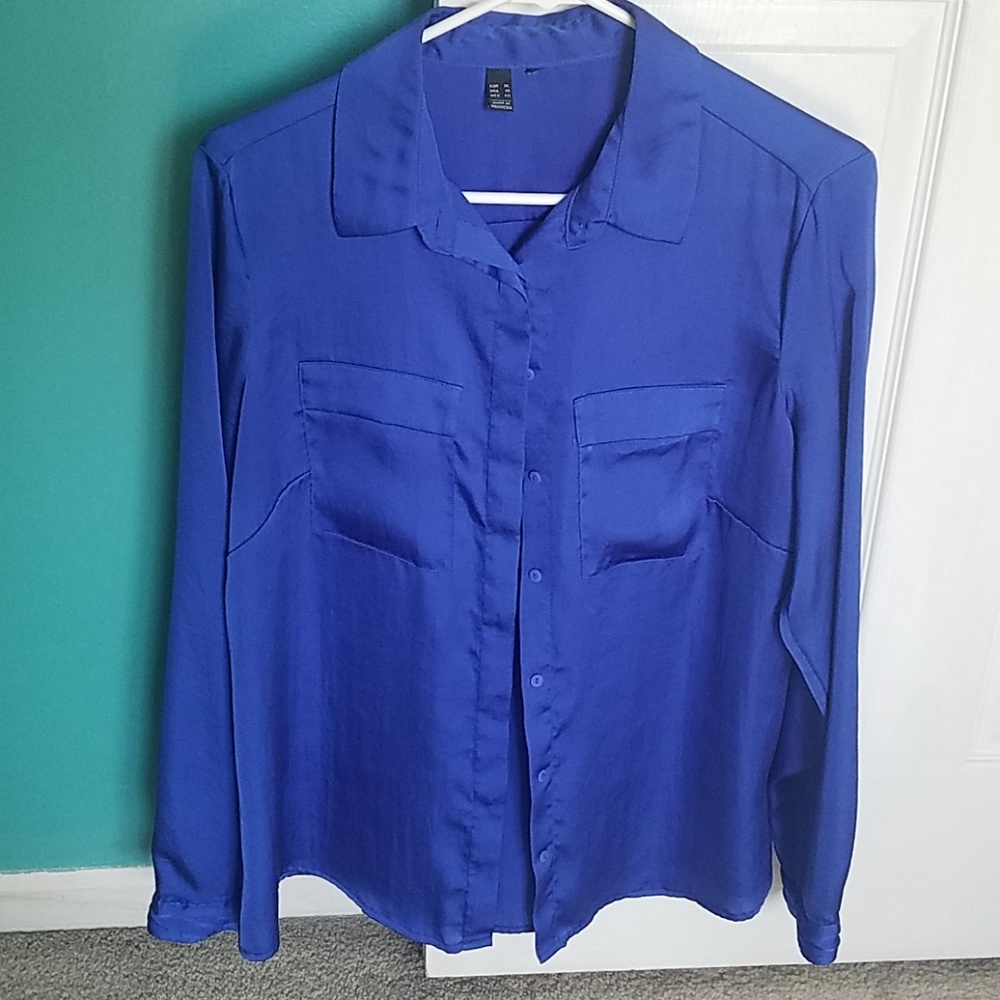 Blue button up top